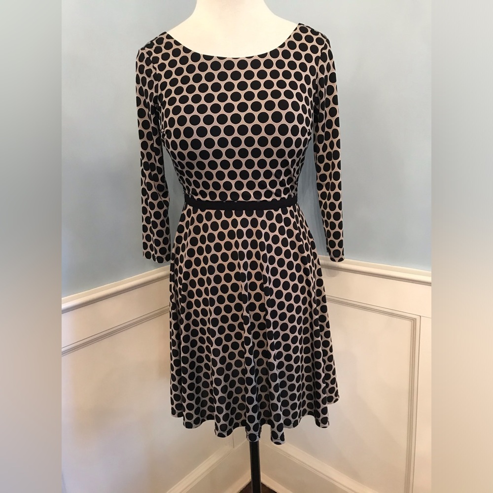 Oleg Cassini Black and Gray Long Sleeve Fit and Flare Dress sz 2P